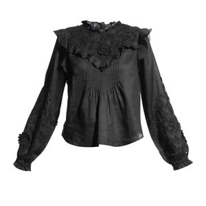 Veronica Beard Black Espalier Embroidered Top